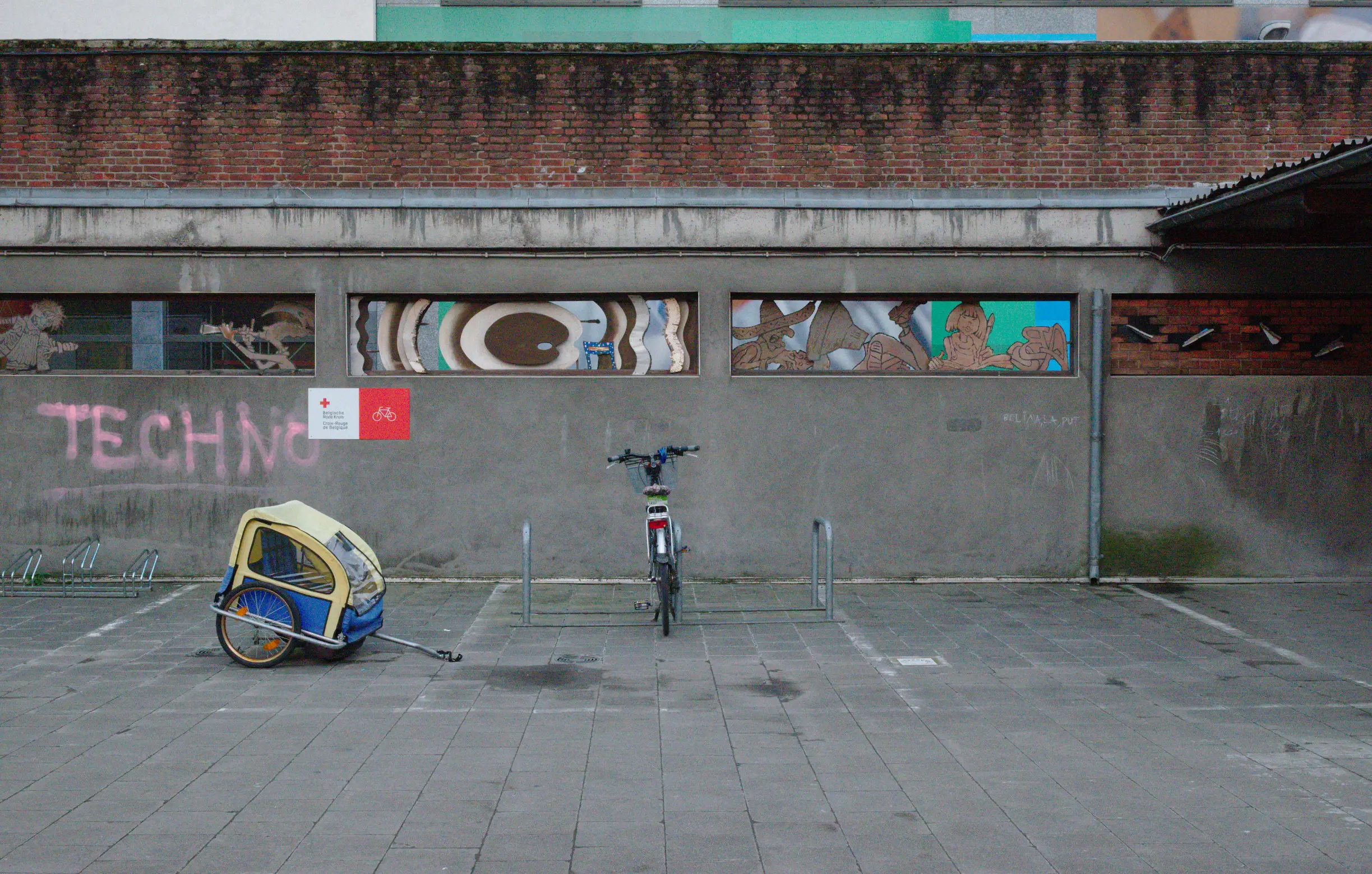 wall with bike parked in front
